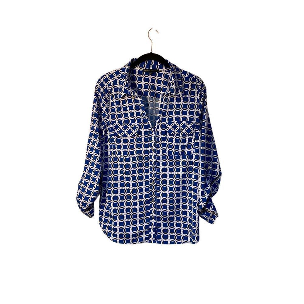 Adrienne Vittadini women’s chain pattern, long sleeve, blouse, size med